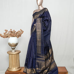Midnight Navy Premium Raw Silk Saree  SAN3986
