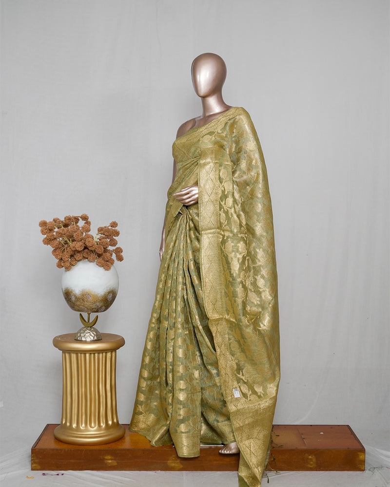 Linen Silk Saree with Banarasi Weaving SAN4062