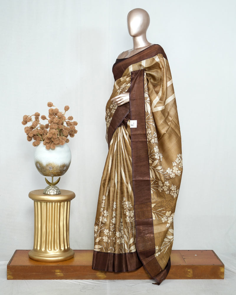 Floral Printed Tussar Silk Saree  SAN4182