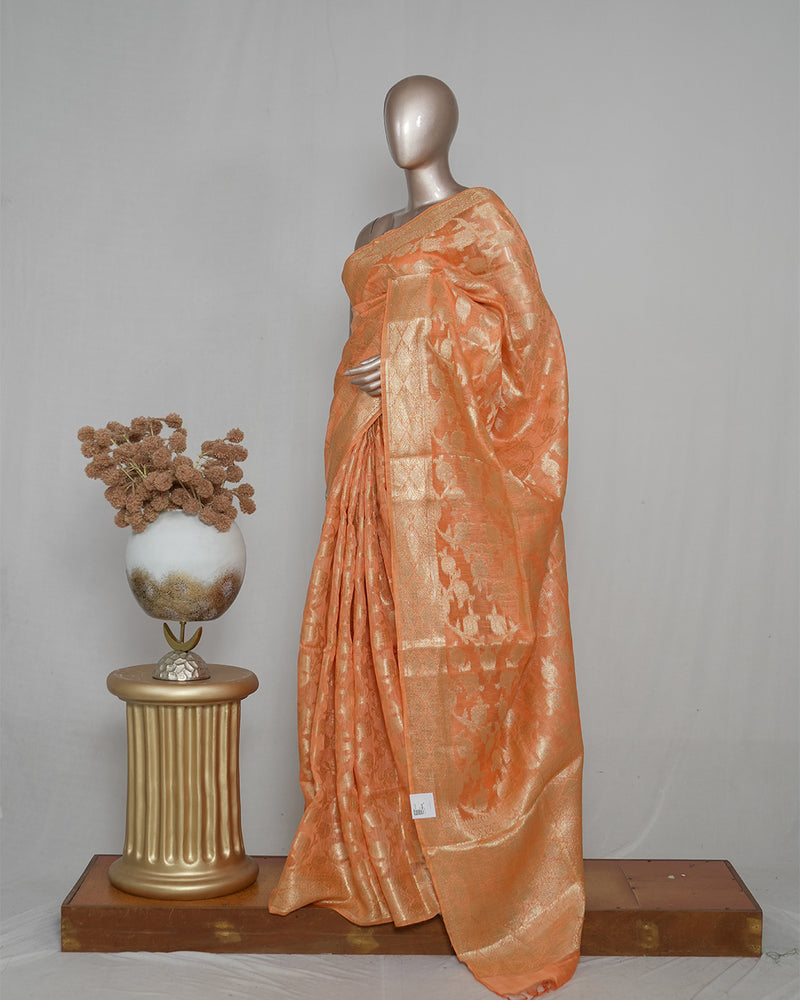 Linen Silk Saree with Banarasi Weaving                            SAN4060