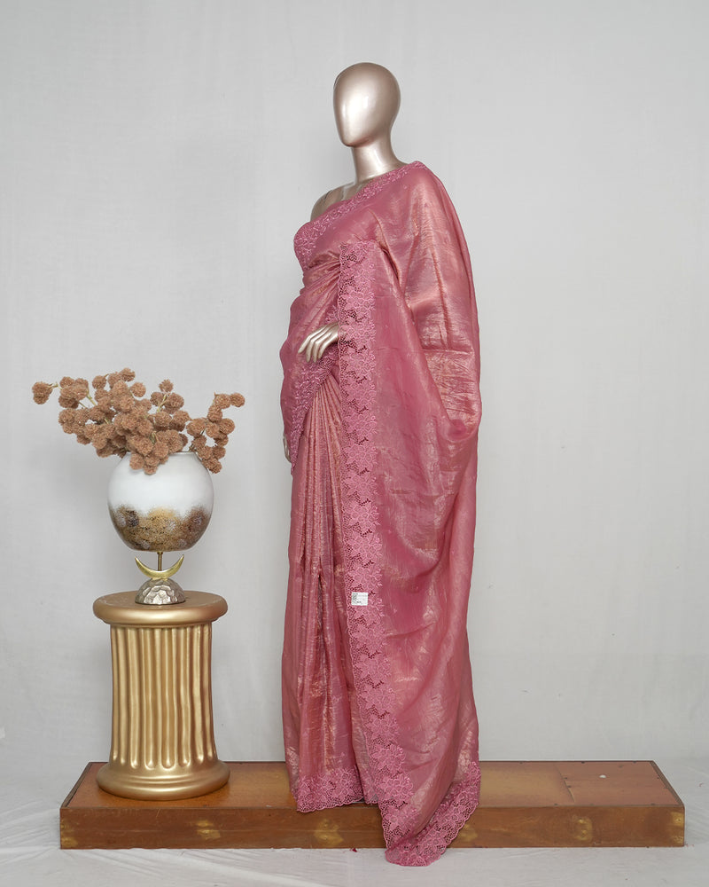 Shimmer Crushed Satin  _ Crushed Tissue EMB Saree (₹4300) C 004106