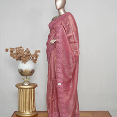 Shimmer Crushed Satin  _ Crushed Tissue EMB Saree (₹4300) C 004106