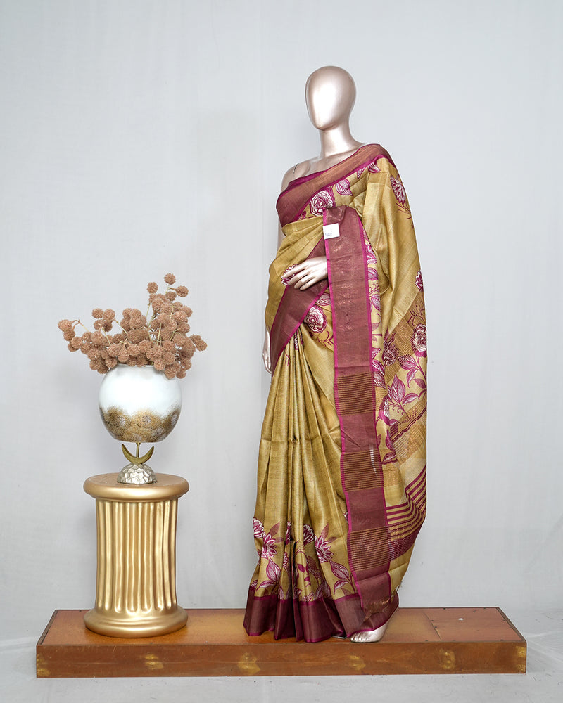 Printed Tusser Silk Saree  SAN4226