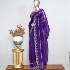 Deep Violet Pure Organza Embroidered Saree SAN4871