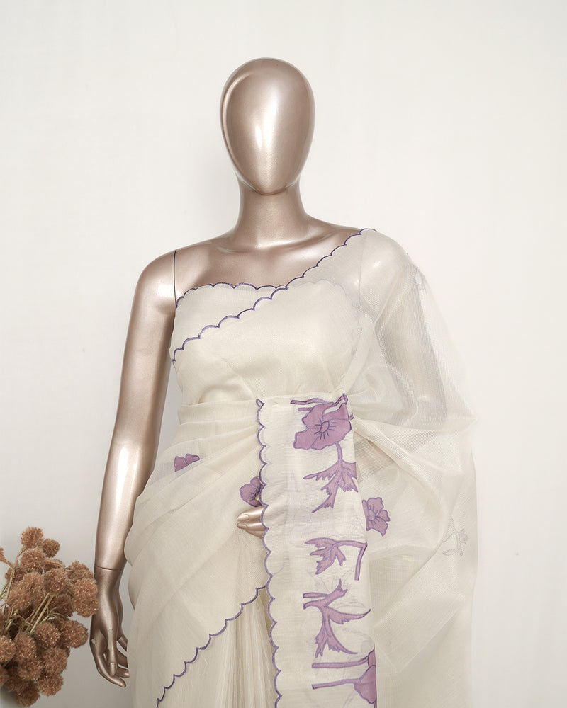 Tissue Kota Applique Embroidery Saree  SAN5177