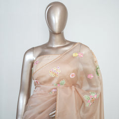 Nude Shade Organza Saree with 3D Appliqué Embroidery SAN4862