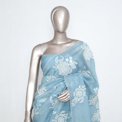 Pastel blue Crushed Organza Saree – Floral Elegance  SAN3990