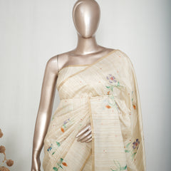 Ivory Floral Hand-Painted Kota Saree E SAN5318