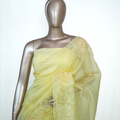 Yellow Organza Saree with Floral Thread Embroidery SAN4934