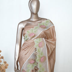 Nude Pure Tusser Silk Saree with Organza Embroidered Border  SAN4950