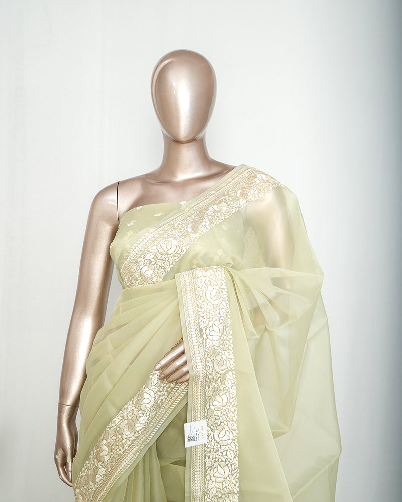 Pastel Pistachio Organza Saree A  SAN5312