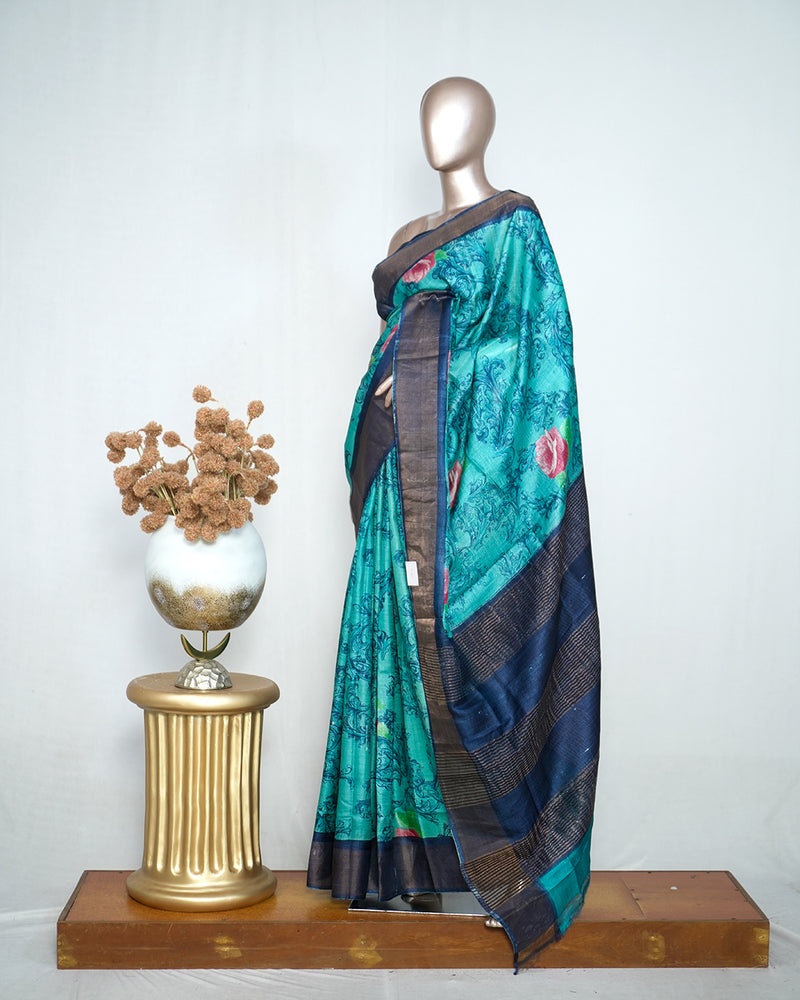 Tussar Silk Printed Saree with Bavunchi Border SAN4192