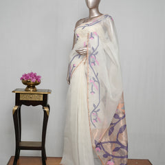 Pure Kora Silk Organza Saree with Jamdani Weaving SAN4929