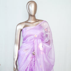 Lilac Organza Saree with Floral Thread Embroidery  SAN4349