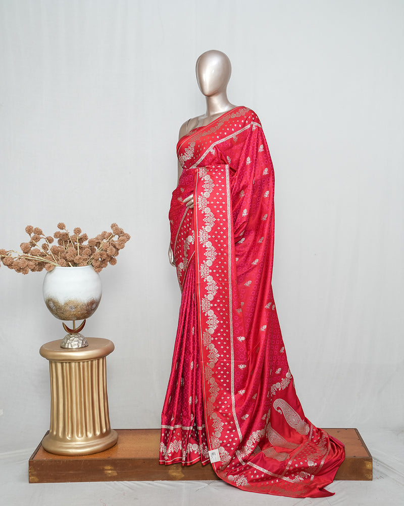 Rani Pink Pure Satin Banarasi Saree  SAN5289
