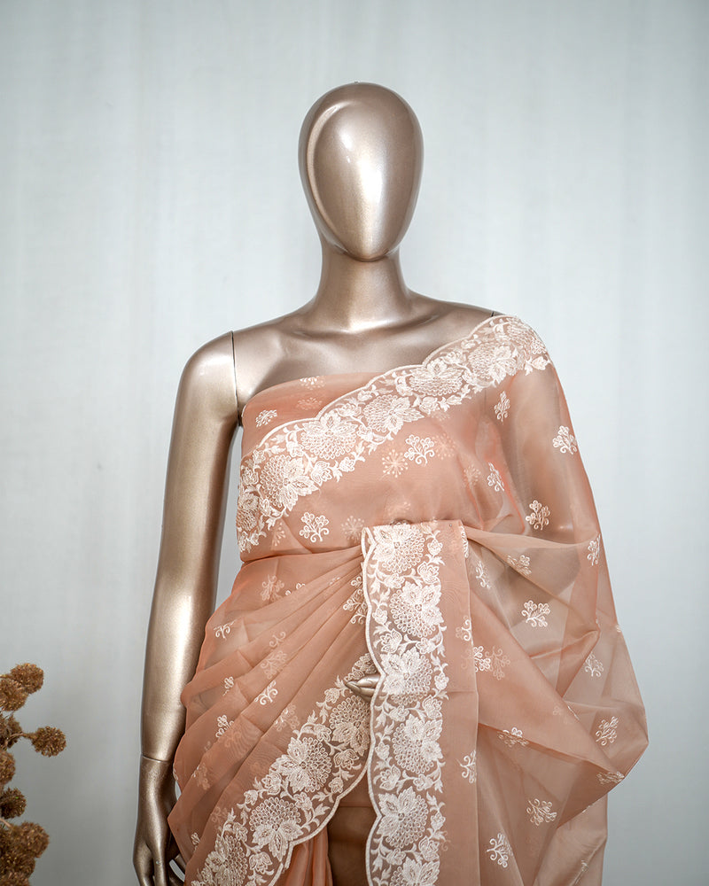 Pastel muted peach Organza Saree K SAN5312