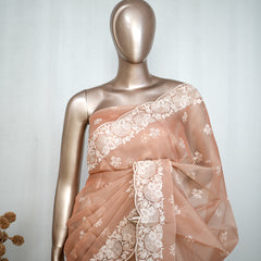 Pastel muted peach Organza Saree K SAN5312