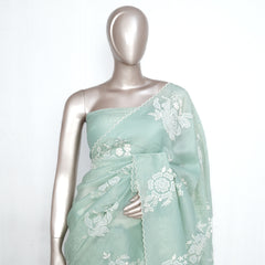 Sea green Crushed Organza Saree – Floral Elegance SAN3993