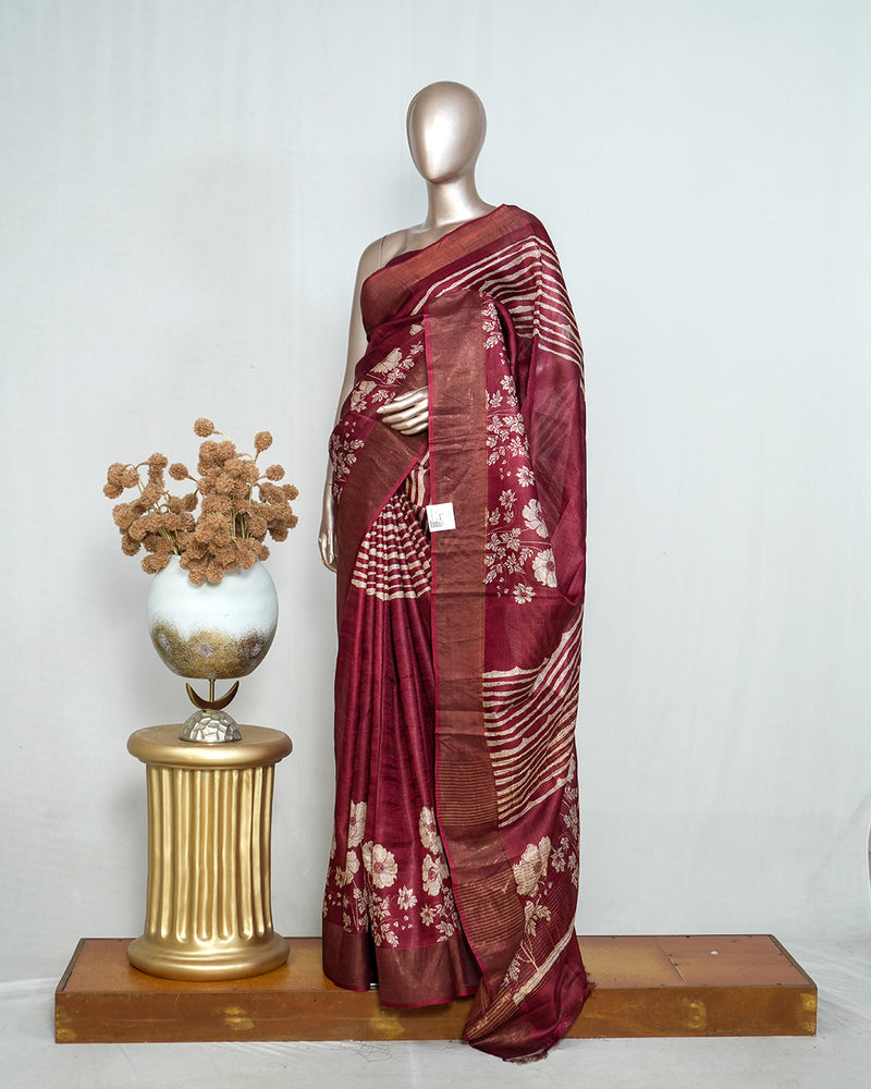 Floral Printed Tussar Silk Saree SAN4206