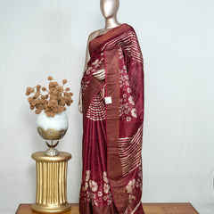 Floral Printed Tussar Silk Saree SAN4206