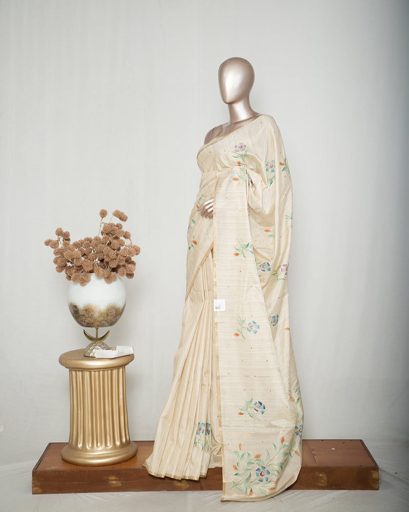 Ivory Floral Hand-Painted Kota Saree E SAN5318