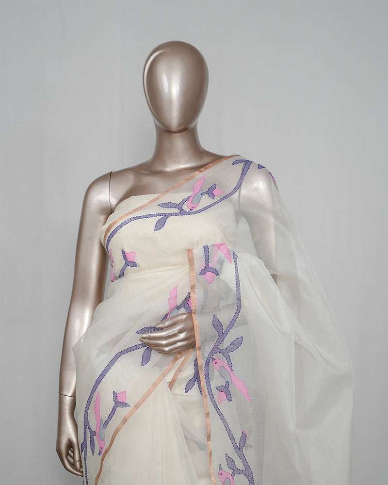 Pure Kora Silk Organza Saree with Jamdani Weaving SAN4929