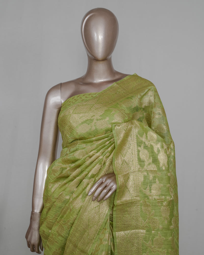 Linen Silk Saree with Banarasi Weaving  SAN4058