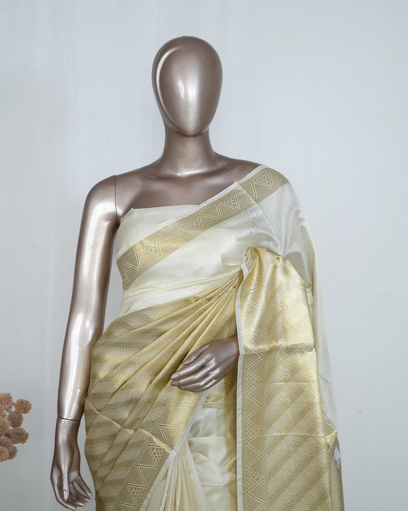 Pure Off-White Golden Tissue Saree  SAN4257
