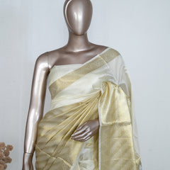 Pure Off-White Golden Tissue Saree  SAN4257