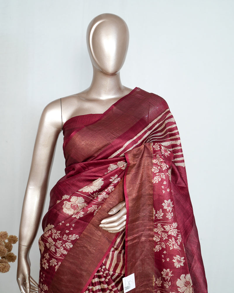 Floral Printed Tussar Silk Saree SAN4206