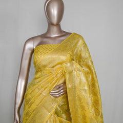 ⁠Linen Silk Saree with Banarasi Weaving  SAN4061