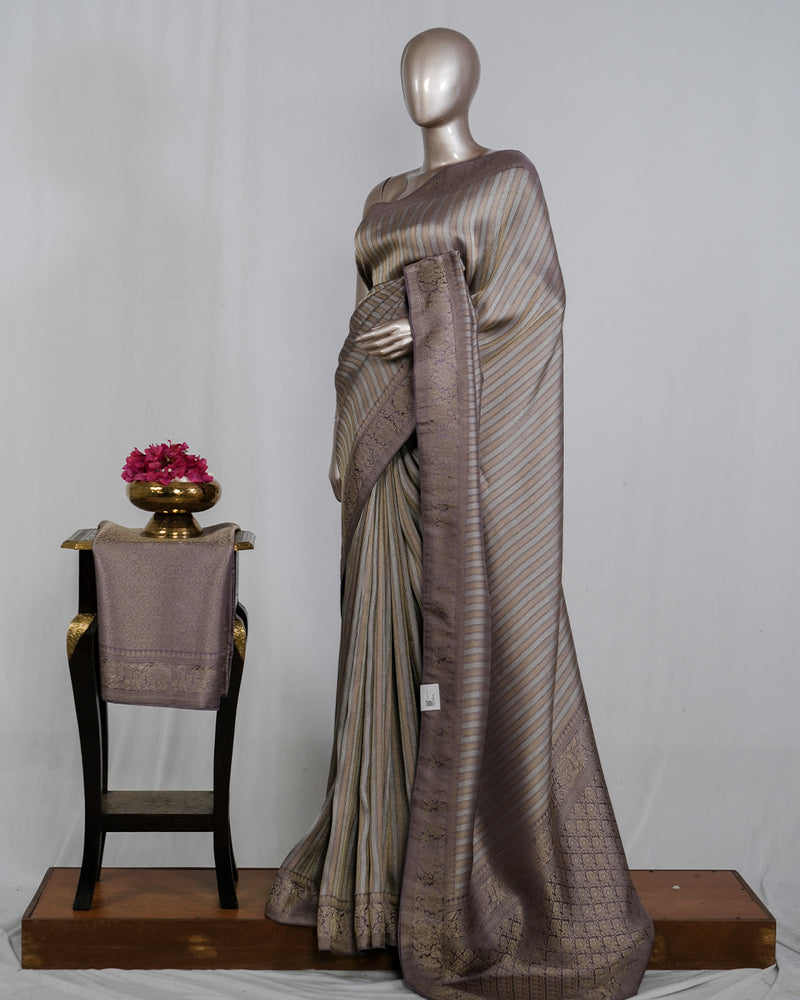 Banarasi Brocade Silk Saree with Striped Weaving  SAN4603