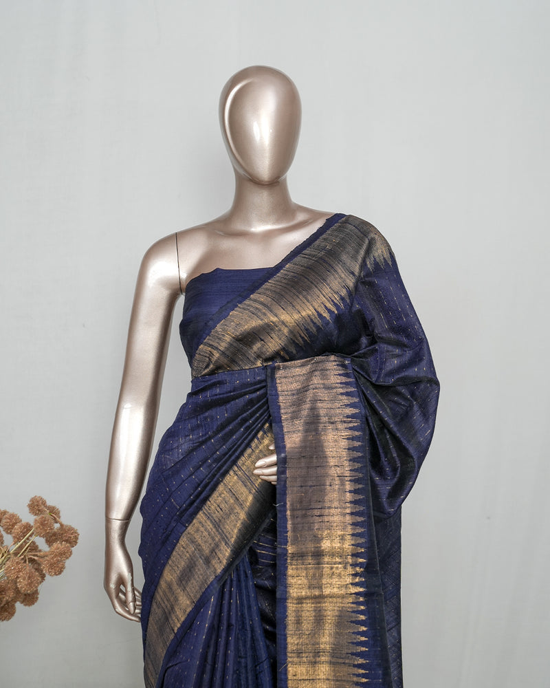 Midnight Navy Premium Raw Silk Saree  SAN3986