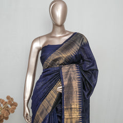 Midnight Navy Premium Raw Silk Saree  SAN3986
