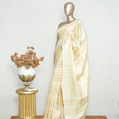 Ivory Tussar Silk Saree with Mukesh Handwork Border & Elegant Pallu SAN4852