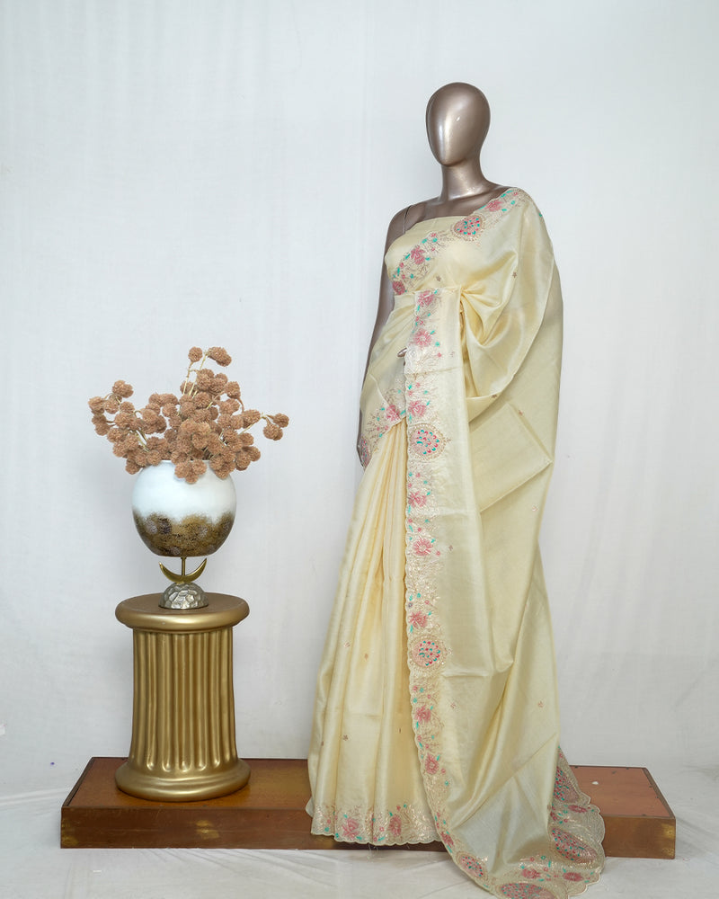 Ivory russet silk saree SAN4877