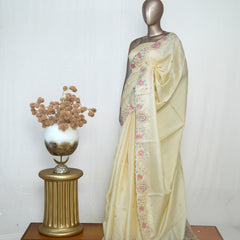 Ivory russet silk saree SAN4877