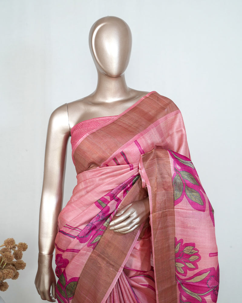 Floral Printed Tussar Silk Saree SAN4171