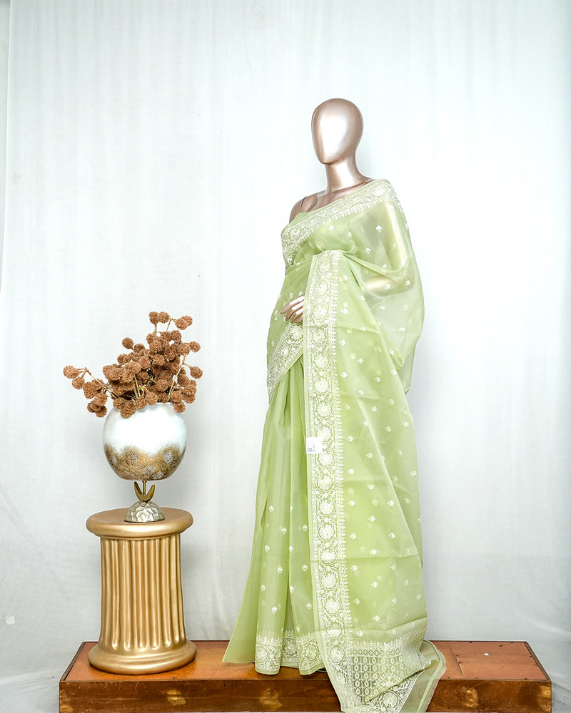 Pastel green Organza Saree  H SAN5312