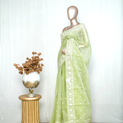Pastel green Organza Saree  H SAN5312