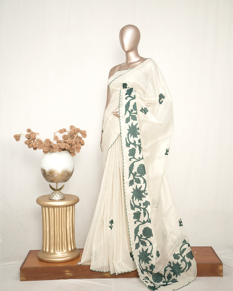 Tissue Kota Applique Embroidery Saree SAN5167