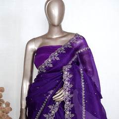 Deep Violet Pure Organza Embroidered Saree SAN4871