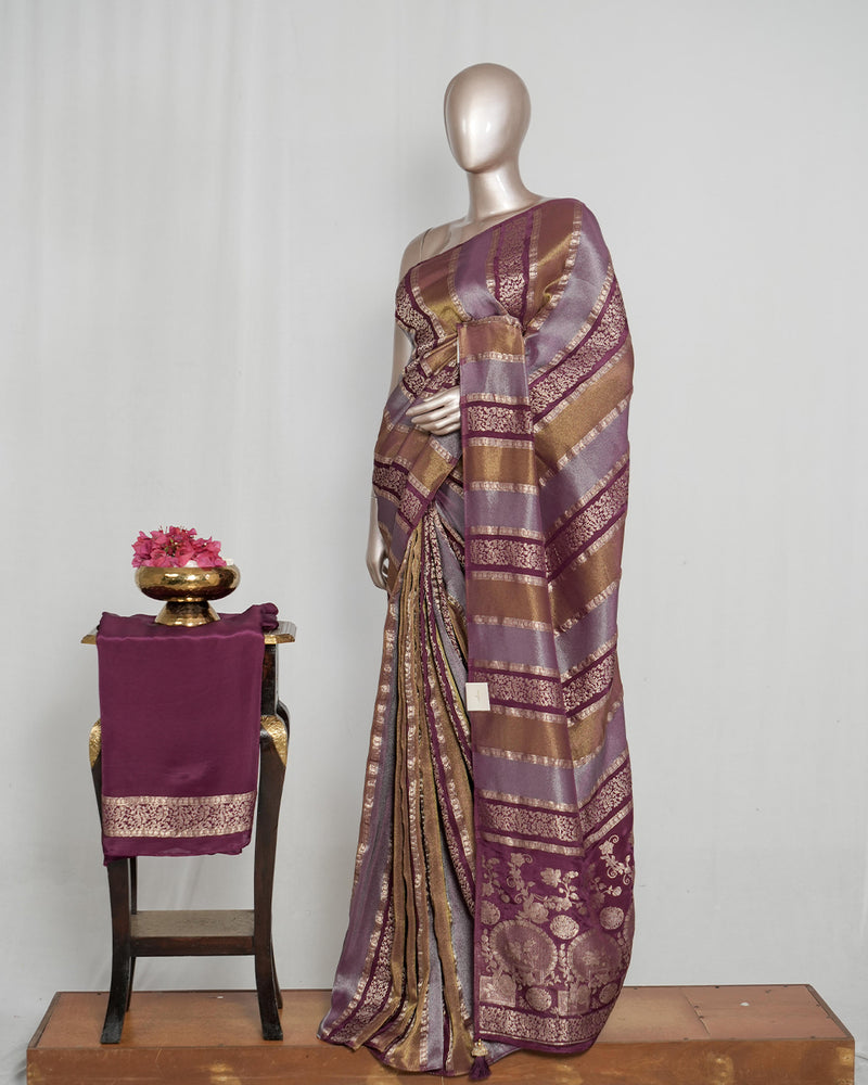 Royal Plum & Antique Gold Woven banarasi semi silk Saree  SAN4666