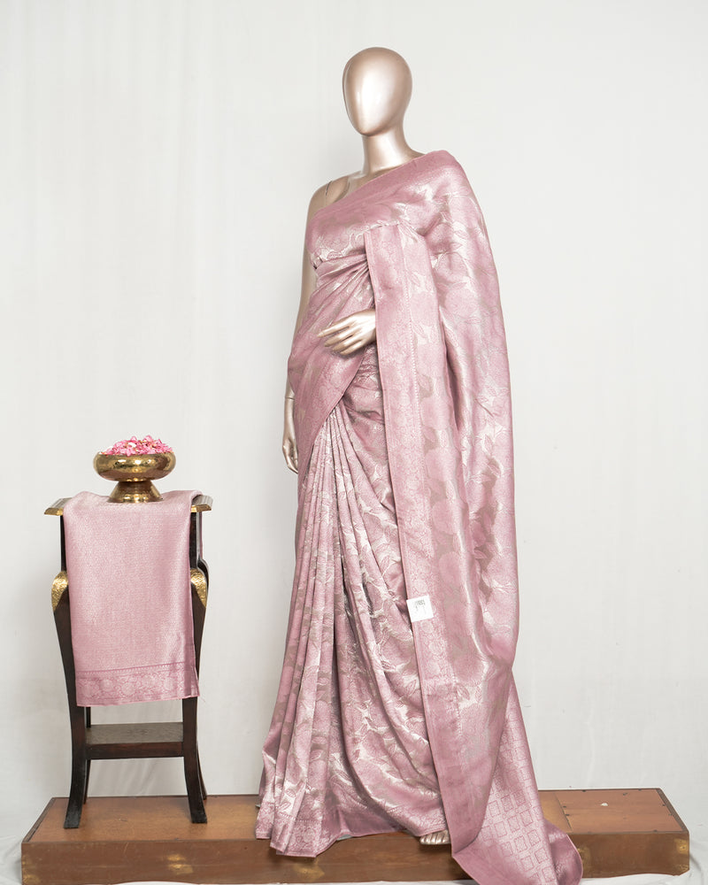 Soft Blush Pink Jacquard banarasi semi silk Saree SAN4553