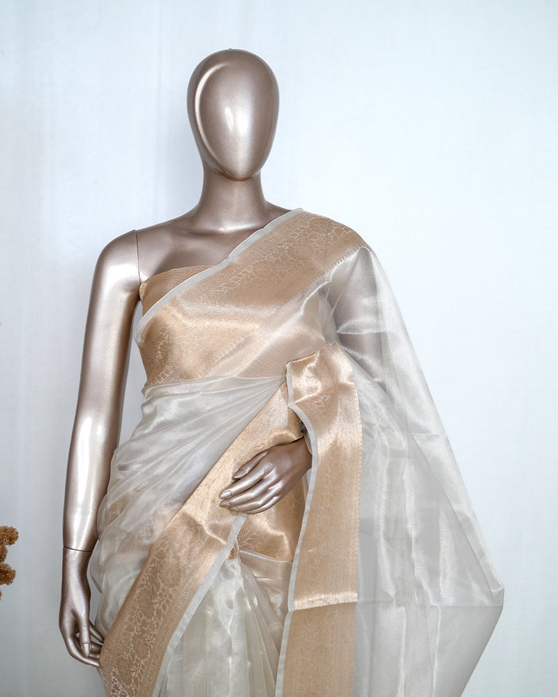 Pure Off-White Golden Tissue Saree SAN4378