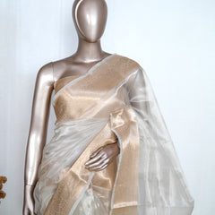 Pure Off-White Golden Tissue Saree SAN4378