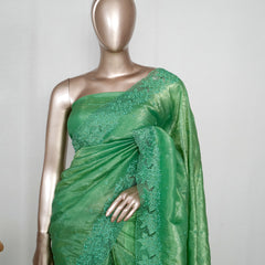 Shimmer Crushed Satin _ Crushed Tissue EMB Saree (₹4300) B 004119