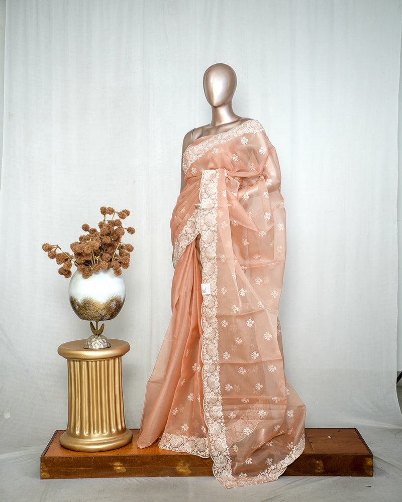 Pastel muted peach Organza Saree K SAN5312