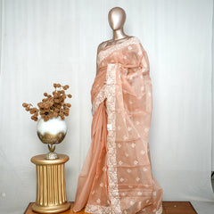 Pastel muted peach Organza Saree K SAN5312