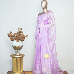 Lilac Organza Saree with Floral Thread Embroidery  SAN4349